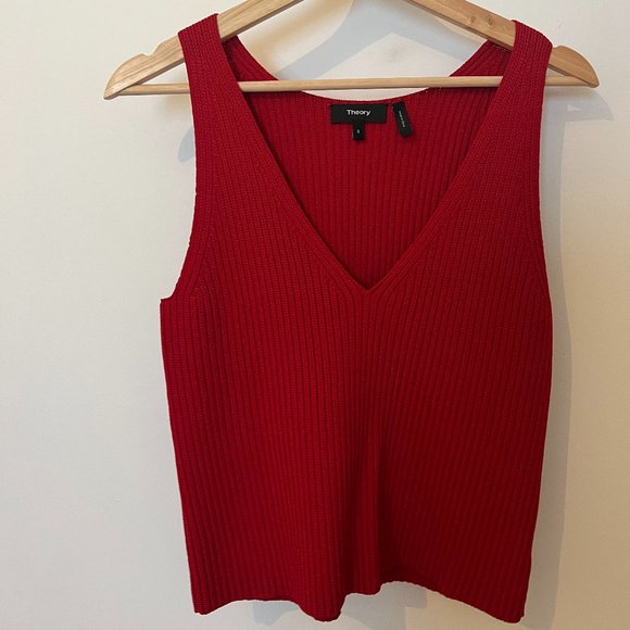 Theory Ribbed Red Tank Top - Picture 1 of 2